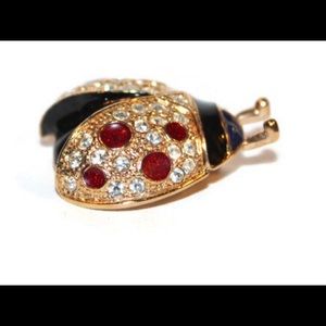 Designer Roman Stamp Rhinestone Ladybug Brooch Pin